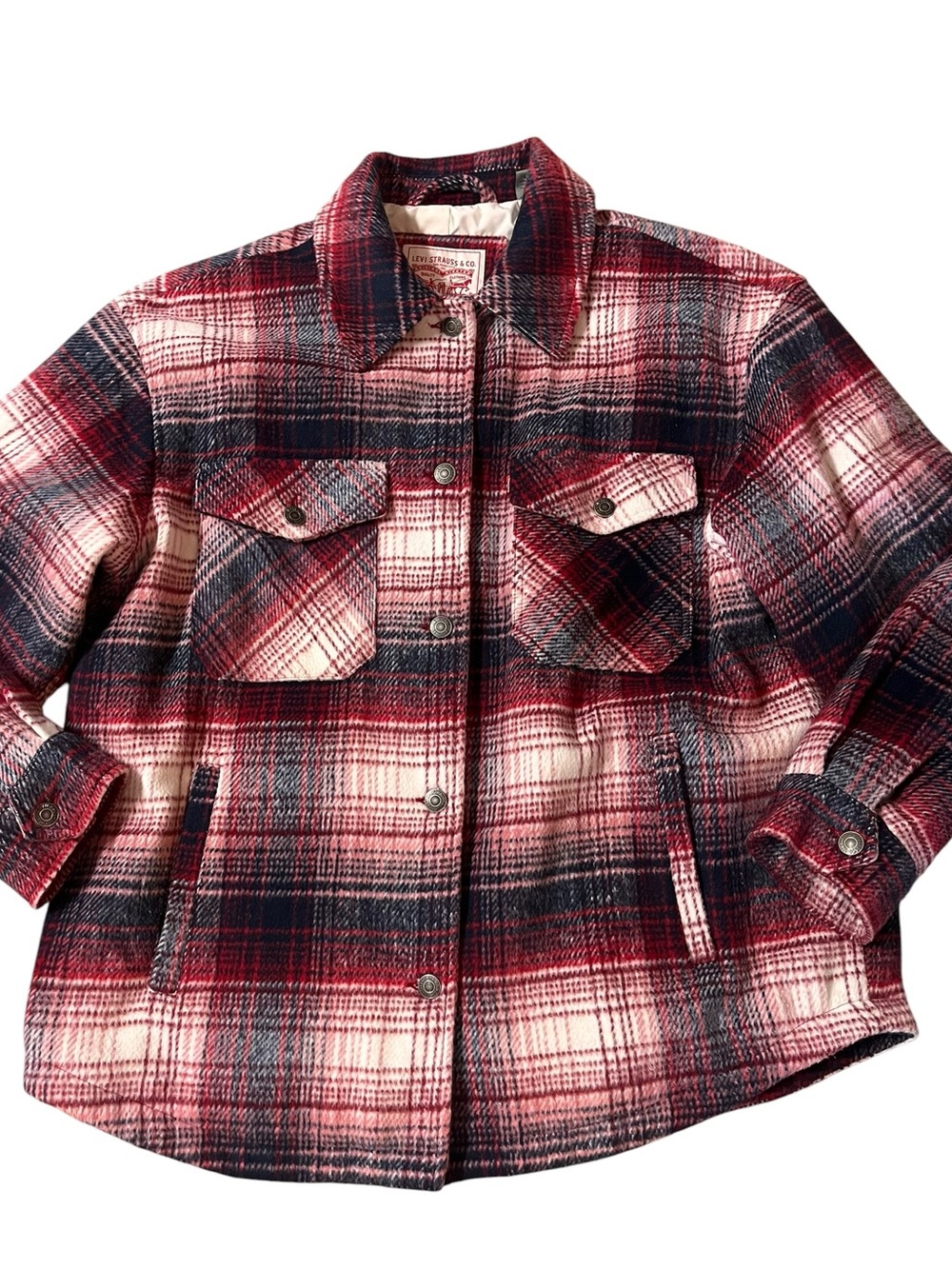 Plaid Shacket Jacket in Red, Black & White